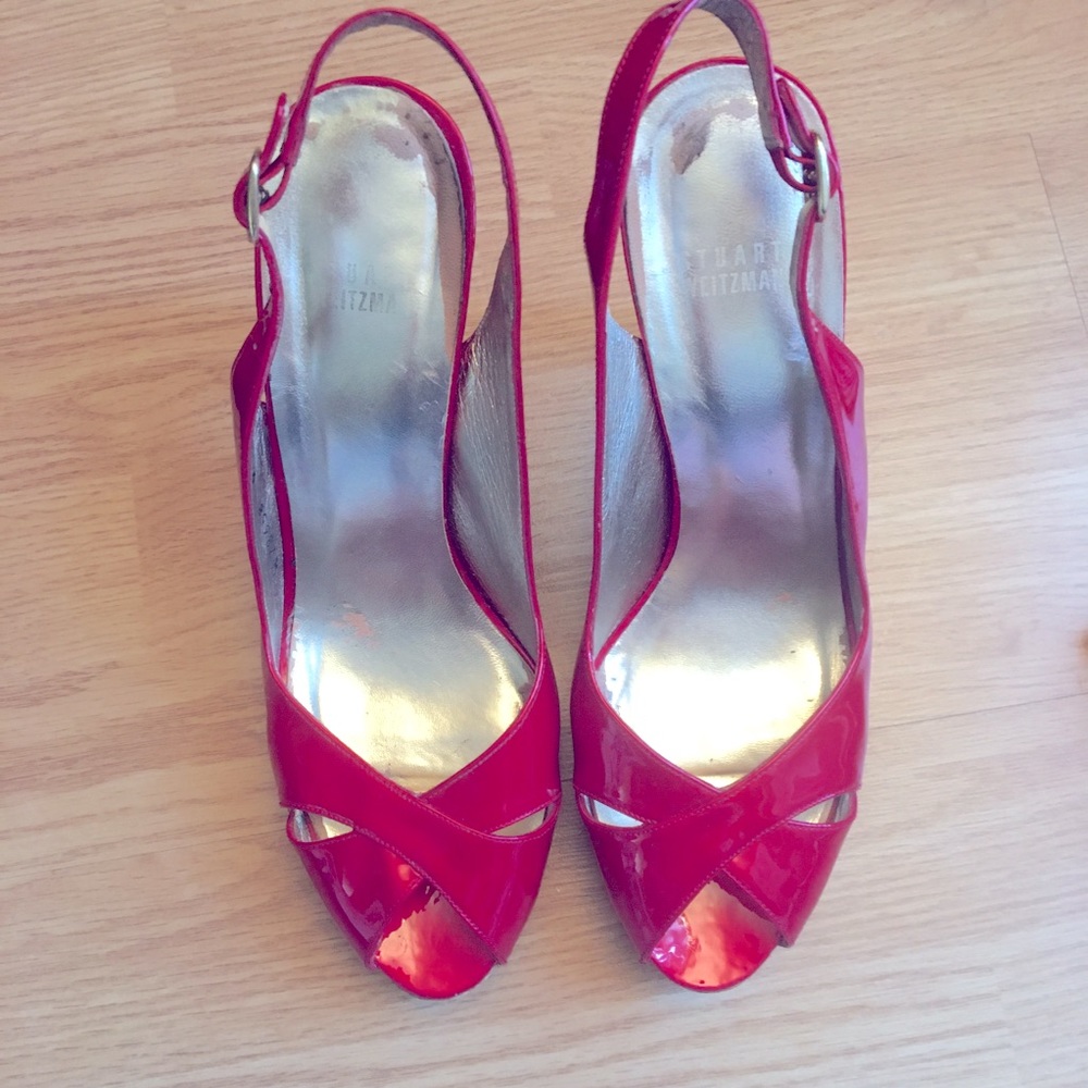 Stuart Weitzman Red patent cork platforms - Picture 3 of 6